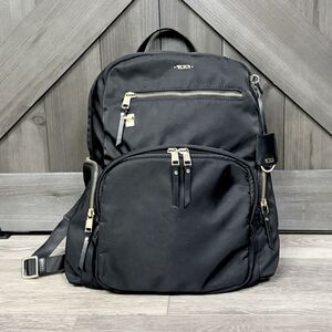 TUMI Voyager Carson Backpack Black Nylon Gold Hardware Travel Laptop Bag